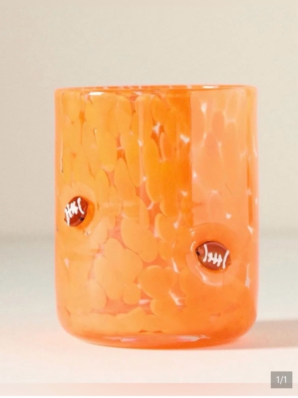 Anthropologie Orange Handblown Football Icon Juice Glass/ 4